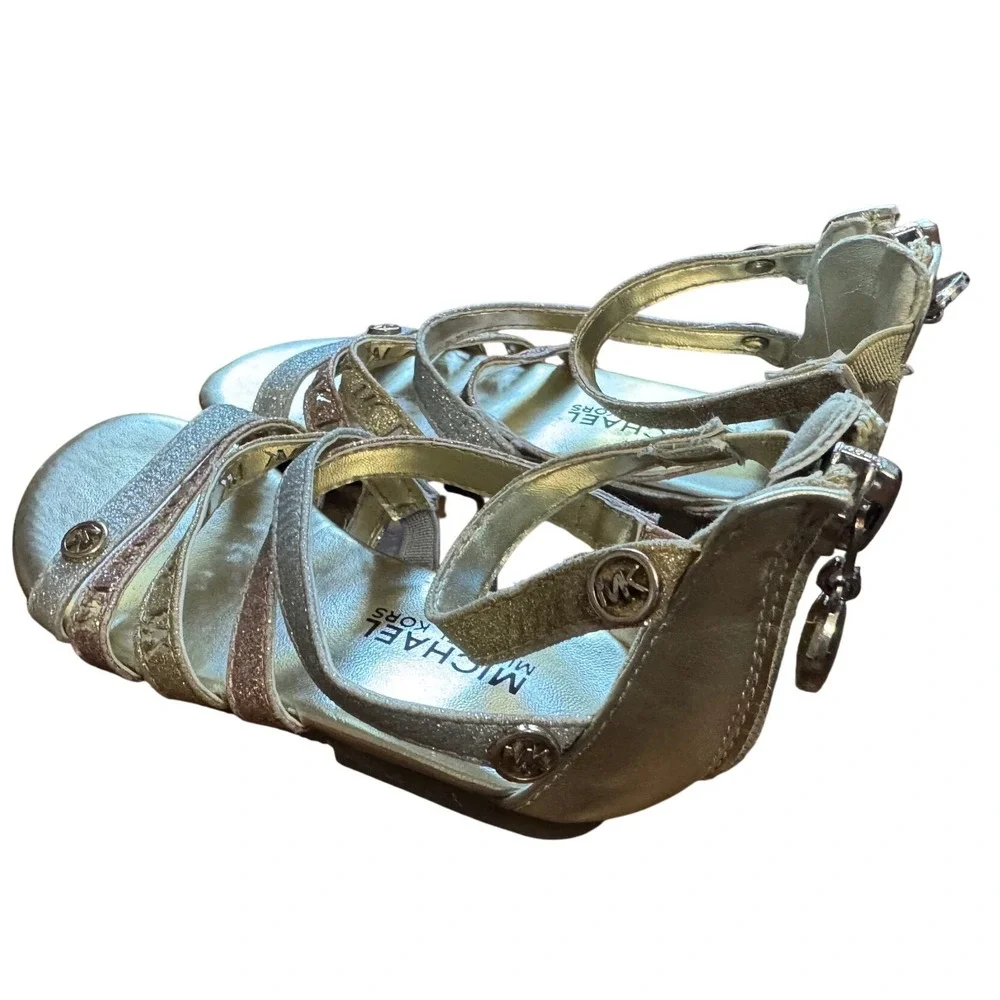 Michael Kors Daisy 3-T Gladiator Sandals Kids 7 Gold Silver Rose Gold Good MK